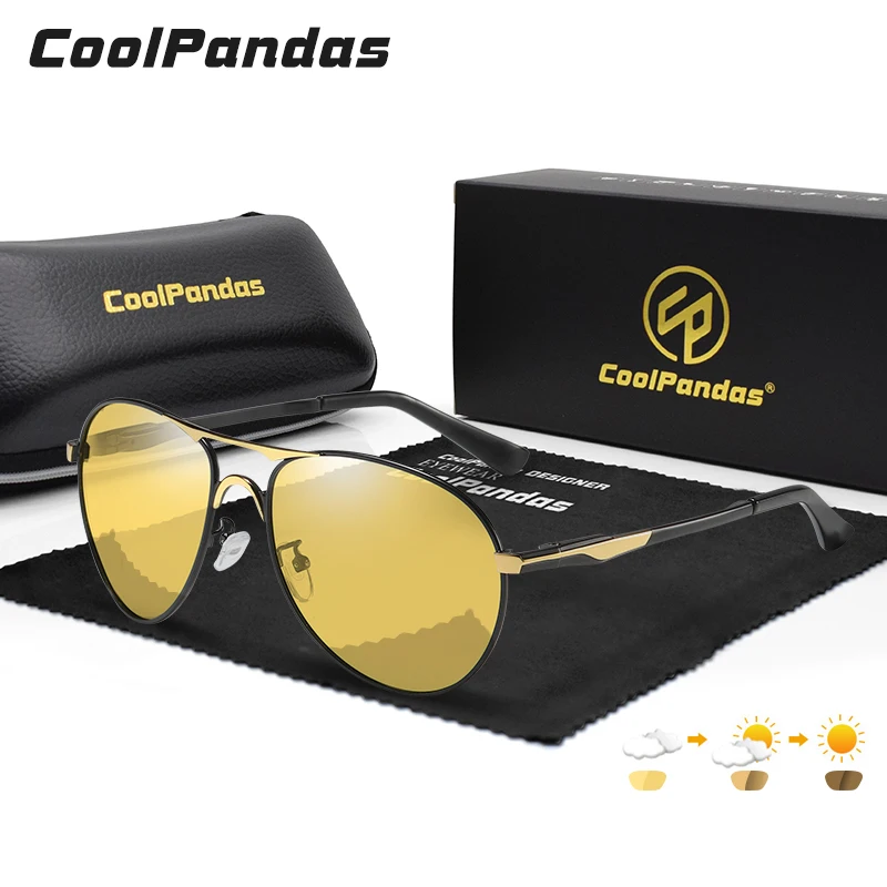 CoolPandas Men's Photochromic Polarized Sunglasses Men Women Classic Pilot Sun glasses Driving Fishing Eyewear Day Night Vision