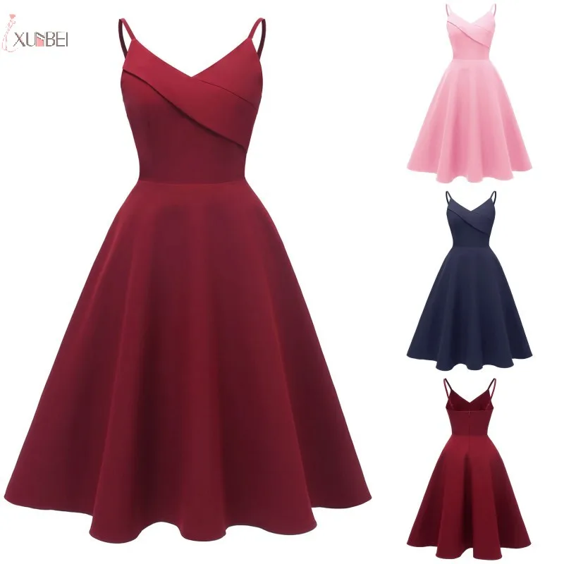 Burgundy Short Bridesmaid Dresses 2019 Wedding Guest Party Gown Spaghetti Strap Sleeveless Pleated vestido madrinha