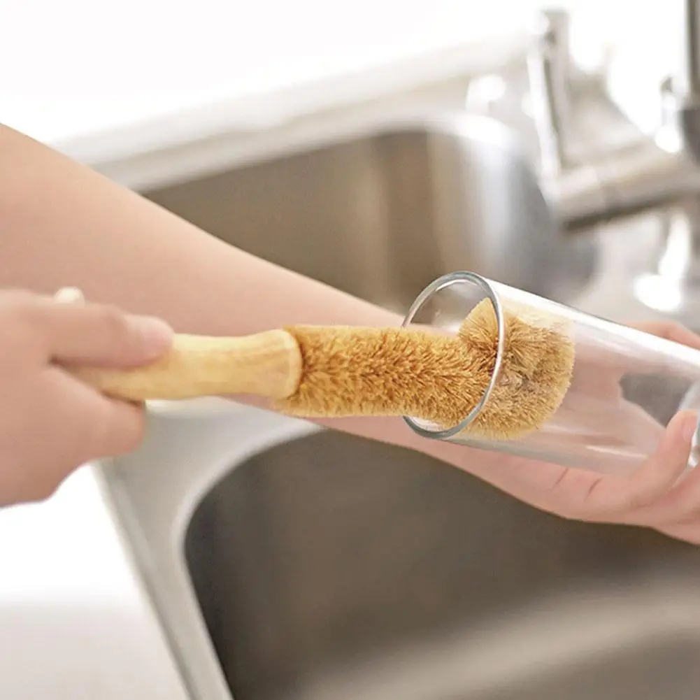 Coconut Fiber Brown Cup Brush Pot Wooden Handle Cleaning Non-Stick Kitchen Natural Frying Pan Skillet Dish Washing Bottle Clean