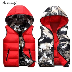 DIMUSI Winter Men's Vests Sleeveless Jackets Male Double-Wear Cotton Padded Vest Coats Men Thick Warm Waistcoats Hooded Clothing