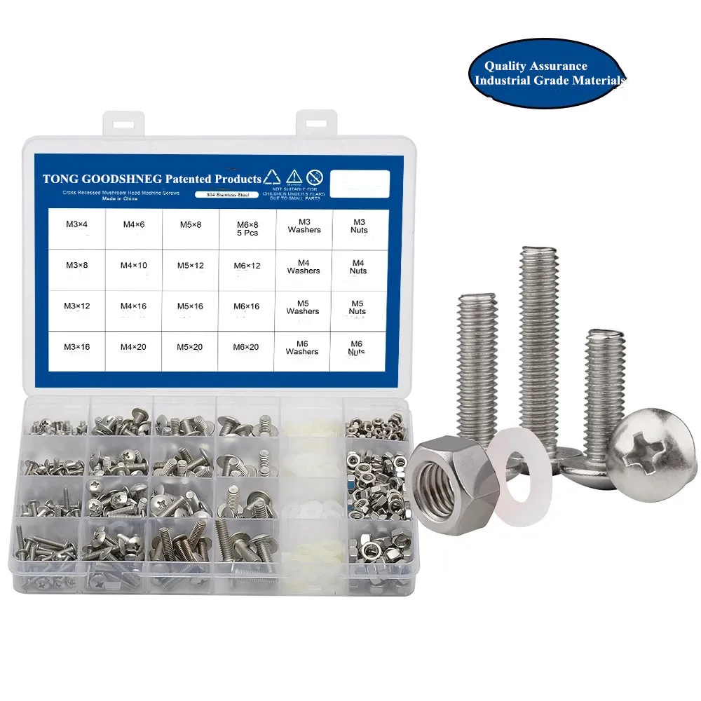 304Stainless Steel Machine Screw Kit Cross Recessed Truss Mushroom Head Machine Screw With Nut Nylon Washer Household Hardware