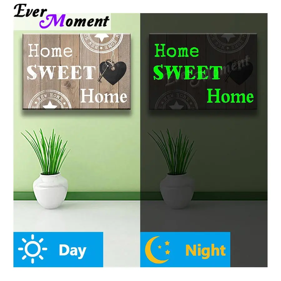 

Ever Moment Diamond Painting Luminous Drill Word Home Sweet Home Wall Art Decoration Stones Shining at Night Beads Craft N001