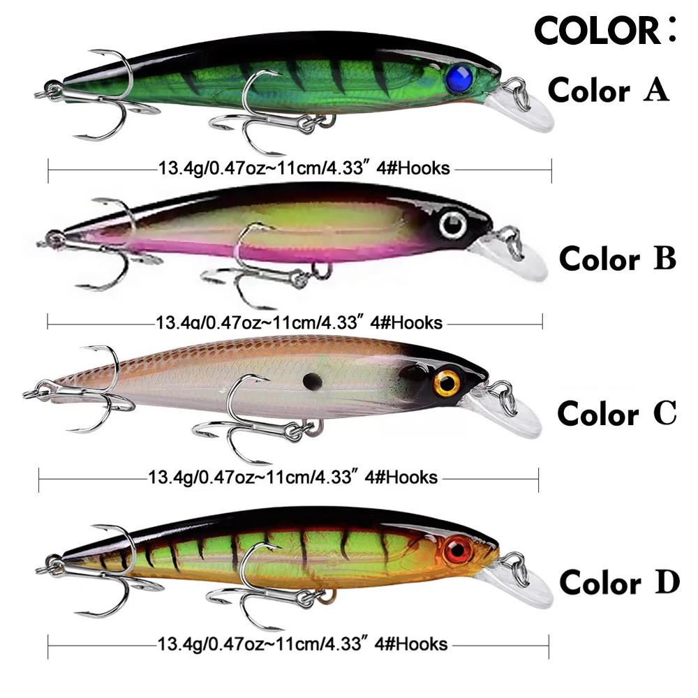 Weight 13.4g Floating Wobbler Fishing Lure 4Color Minnow Lure Hard Bait Quality Professional Depth0.6-1.8m