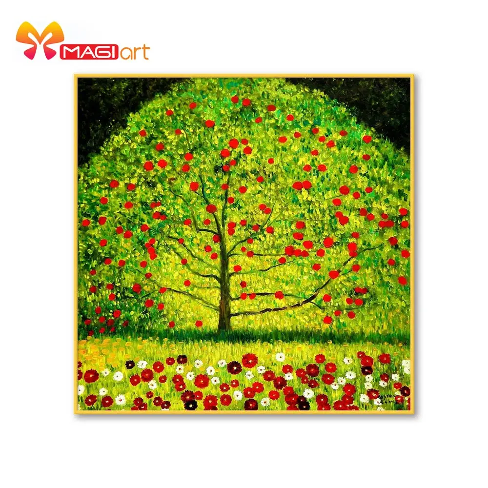 Cross stitch kits Embroidery needlework sets 11CT water soluble canvas patterns 14CT  Abstract green red fruit tree -NCMF301