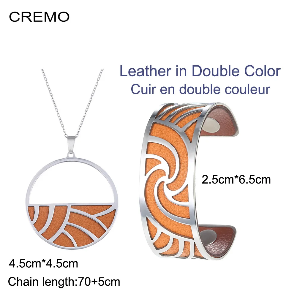 

Cremo Charm Necklace Interchangeable Leather Bracelet Bangle Jewelry DIY Necklace And Bangles Set Round Pendant