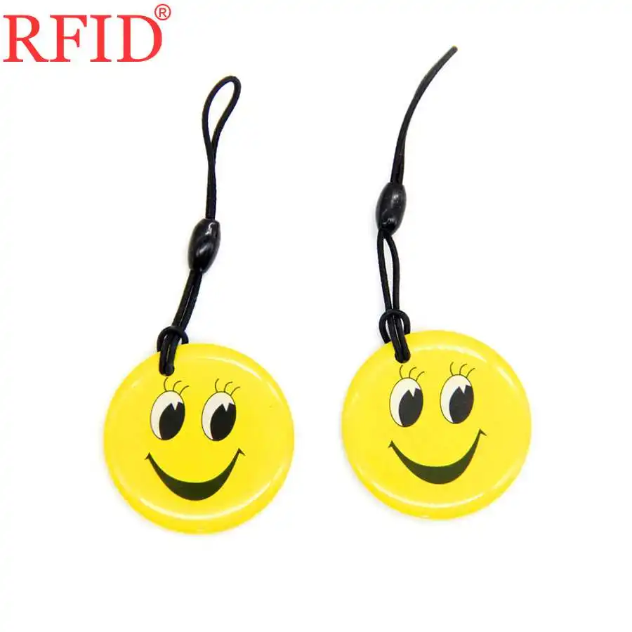UID S50 1K 13.56Mhz Changeable Rewritable NFC Card Token Tag RFID Key Card Dropping Glue Smiling Face Keyfobs Keychain Token Tag