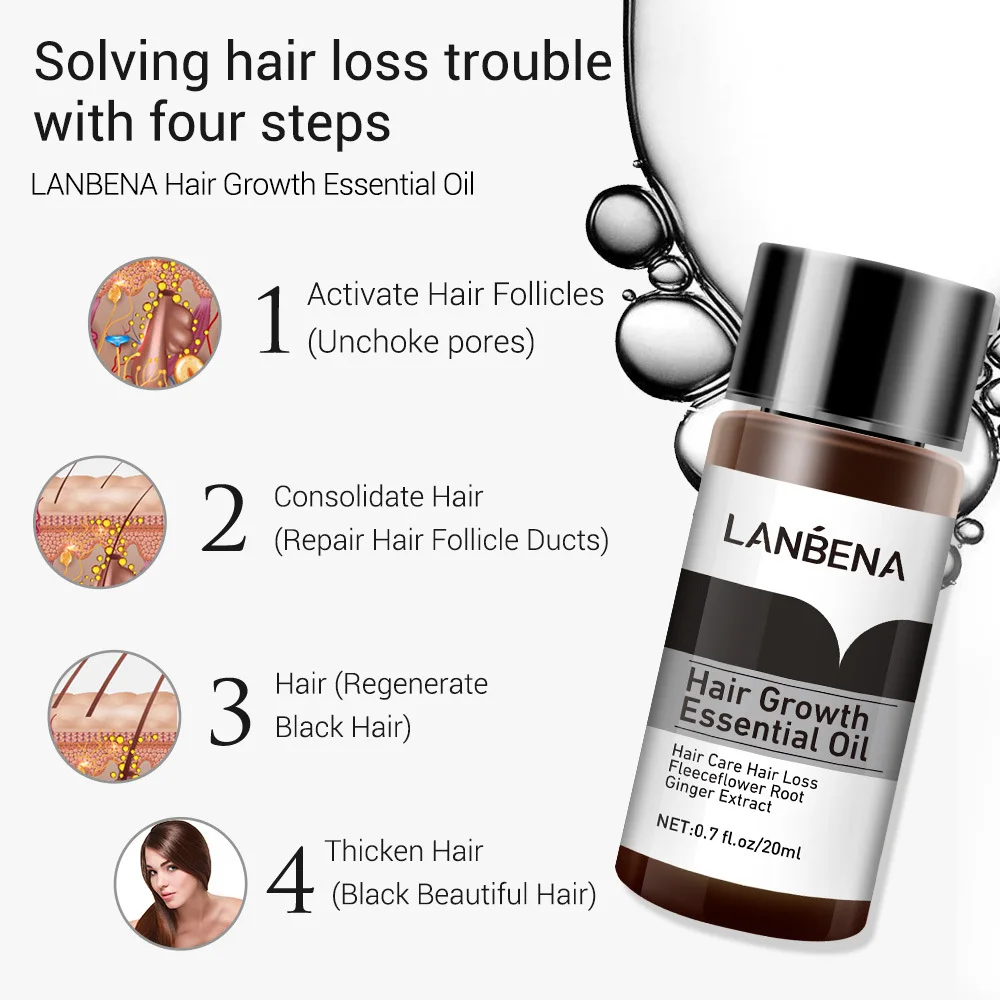 LANBENA Hair Growth Essence Products Hair Fast Powerful Essential Oil Liquid Treatment Preventing Hair Loss Hair Serum Care 20ml