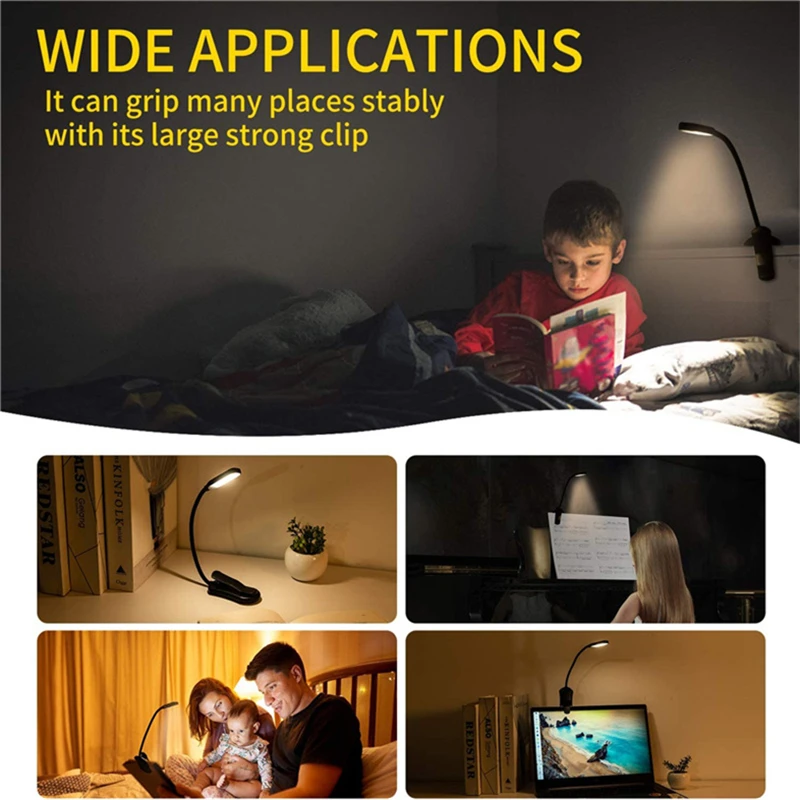 Luz de libro LED ajustable recargable por USB con Clip de Goosenecks, 7 LED, lámpara de escritorio de lectura nocturna Flexible, luz de lectura de