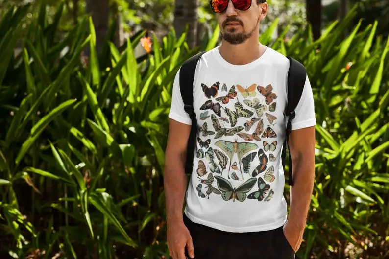 Vintage Butterfly Entomology Insect Gardening Gift for Gardeners Fashion Casual Cotton Round Neck Short Sleeve Top Tees cotton