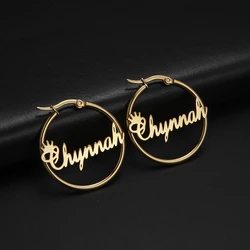 Cazador Custom Name Hoop Earrings Personalized Gold Color Stainless Steel For Earrings Women New Year Christmas Gift Jewelry