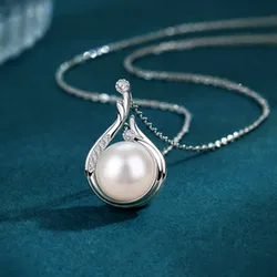 Huitan Water Drop Pendant Necklace with Simulated Pearl Engagement Wedding Party Elegant Accessories for Women Fashion Jewelry