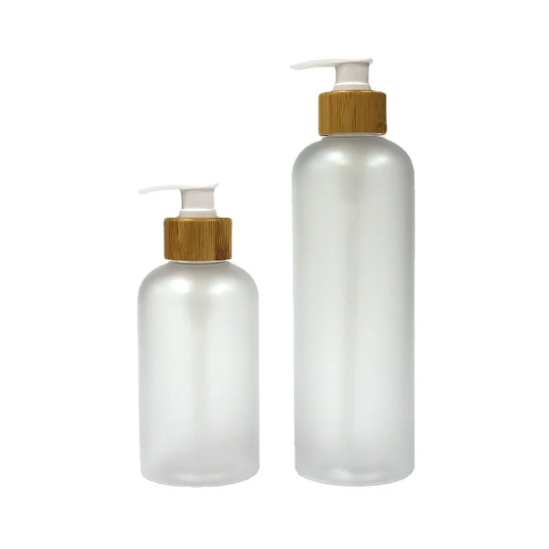 

300ml 500ml PET Plastic Lotion Pump Bottle Bamboo Shampoo Shower Gel Holder Frosted Soap Dispenser Bath Pump Refillable Bottles