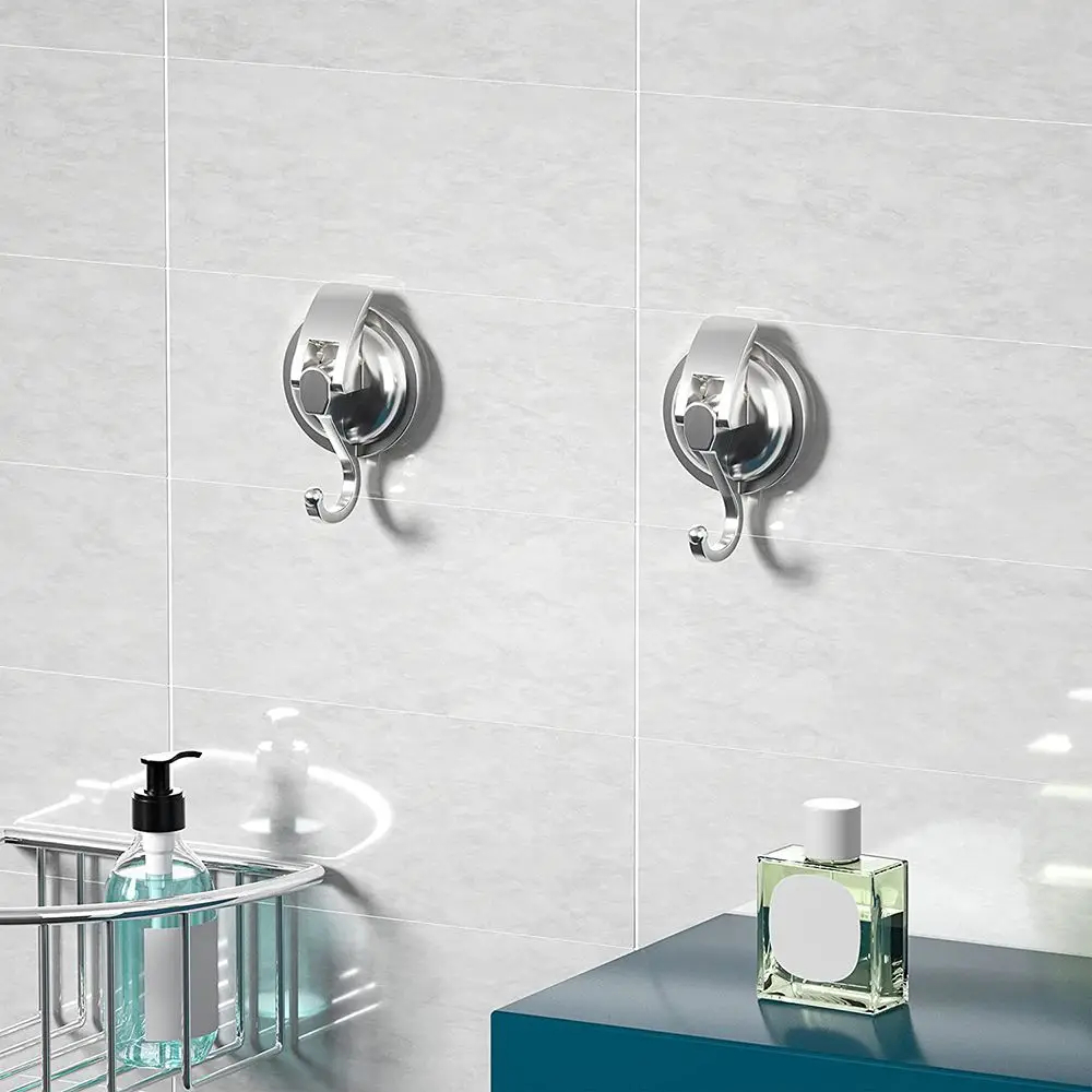 Without Punching Polished Easy to Install Bathroom Shower Suction Cup Hooks Organization Chrome-Plated