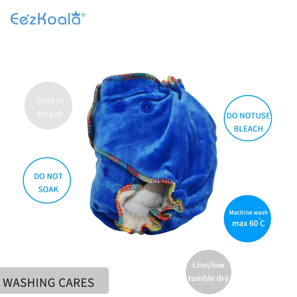 EezKoala Bamboo Velour Fitted  Cloth Diaper Eco-Friendly Reusable Heavy Wetter AI2 Baby AIO Diaper Washable Baby Nappy For Girls