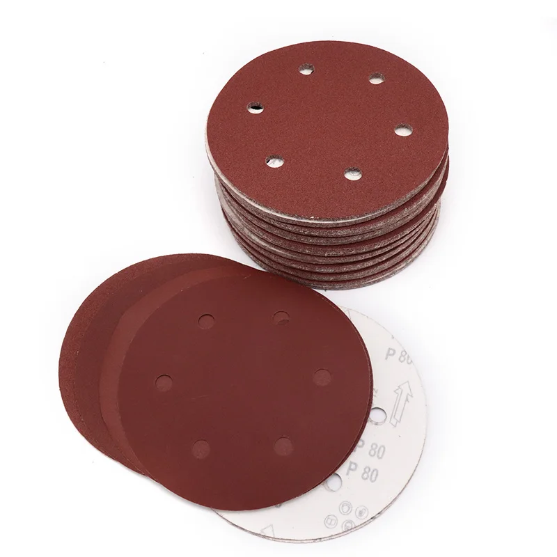 Discos de papel de lixa 6 furos de 9 polegadas, papel autoadesivo para lixar 40-2000, lixa redonda, disco de areia, folha de metal, ferramenta de moagem para móveis com 10 peças