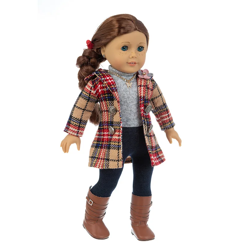 Terno Xadrez Fit para American Girl Doll, 18 Polegada Roupas de Boneca, Sapatos não estão Incluídos, 3Pcs em 1