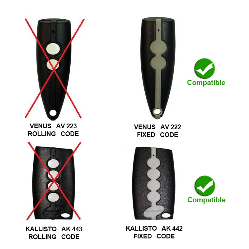 STAGNOLI VENUS AV222/ KALLISTO AK442 Garage Door Remote Control 433MHz Gate Keychain Fixed Code Transmitter