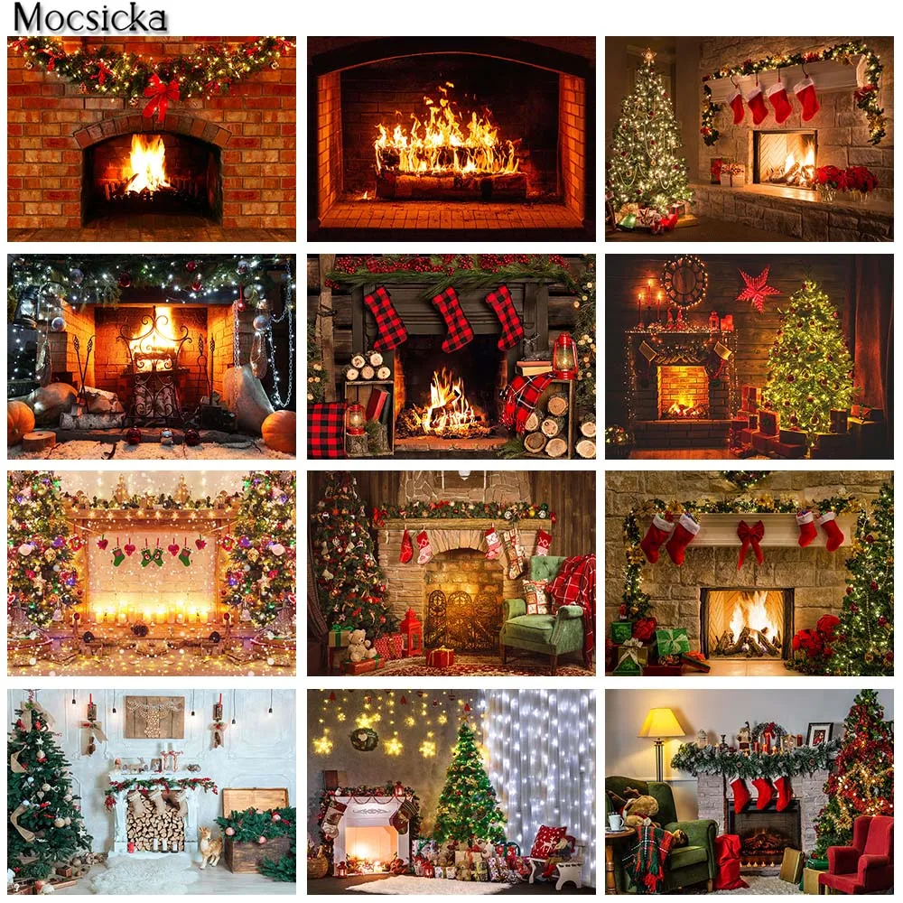 Ретро красный кирпич Рождество горящий камин фон для фотосъемки Рождественская елка подарок Декор Крытый реквизит для фотосъемки студийный фон для будки