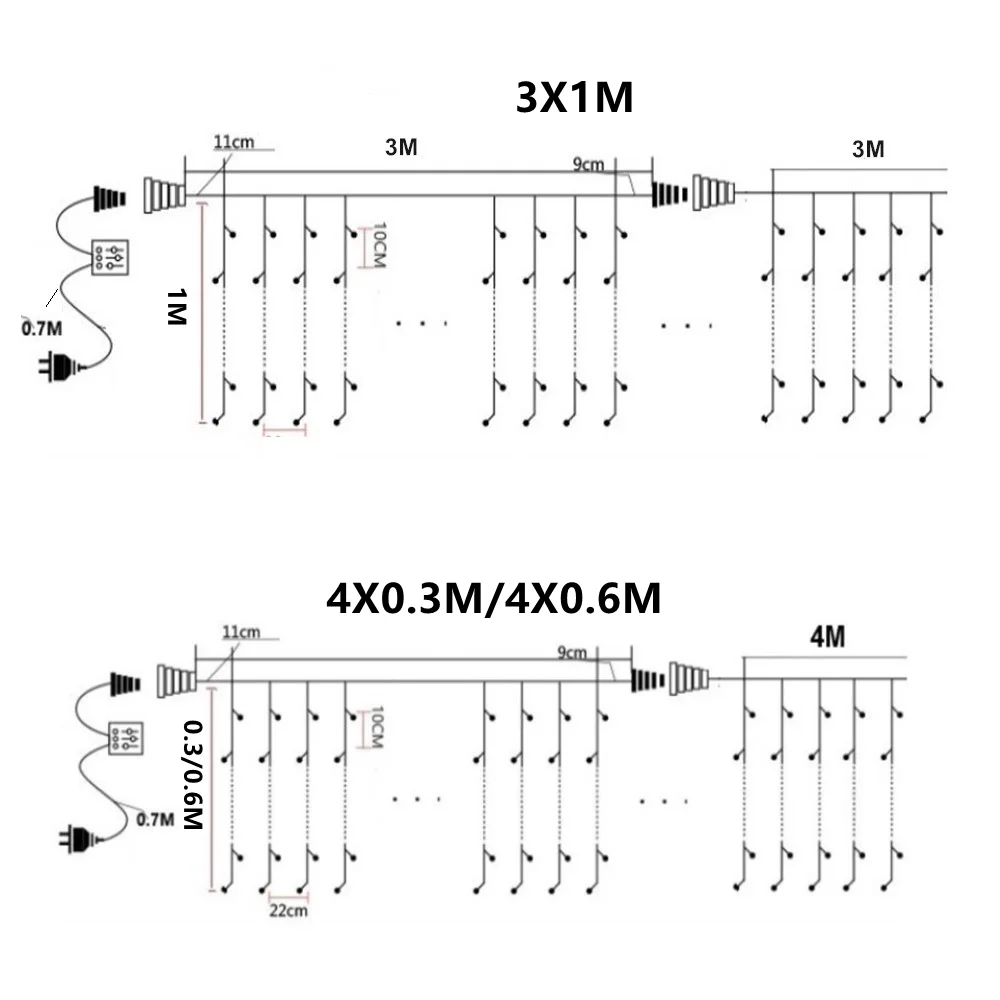 Décorations de Noël 2025 Festoon Led Light Guirlandes Nouvel An 2025 Maison Icicle Rideau Lumières Plug-Operated 15MX1M 600LEDs pour Mariage / Maison / Chambre / Party / Noël / Décor de jardin