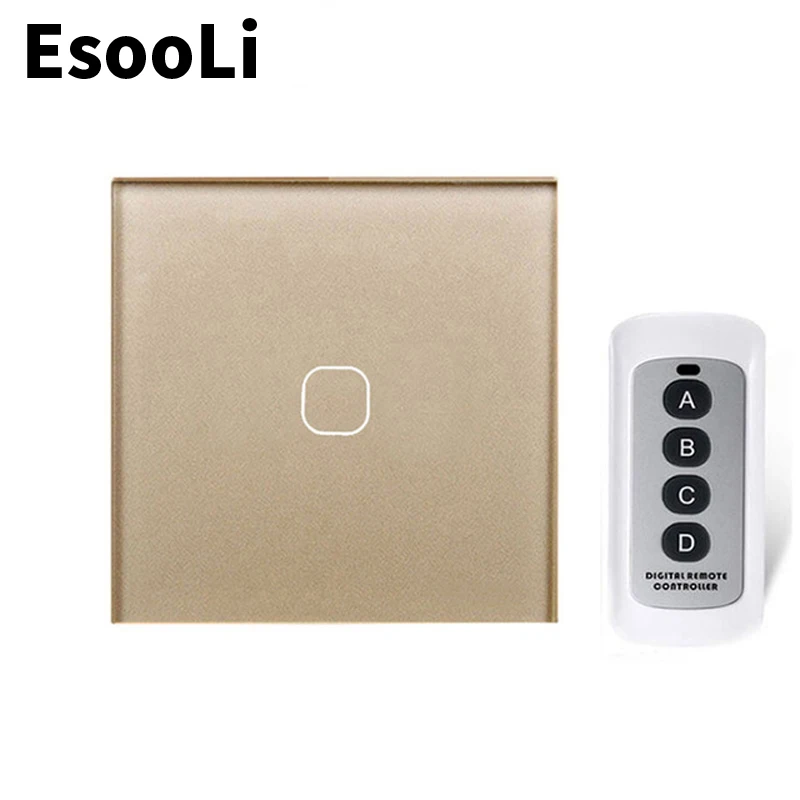 EsooLi Gold smart Switch 1/2/3 Gang  1 Way EU/UK Standard Touch Switch Wall Light Wireless Remote Control Touch Screen Switch