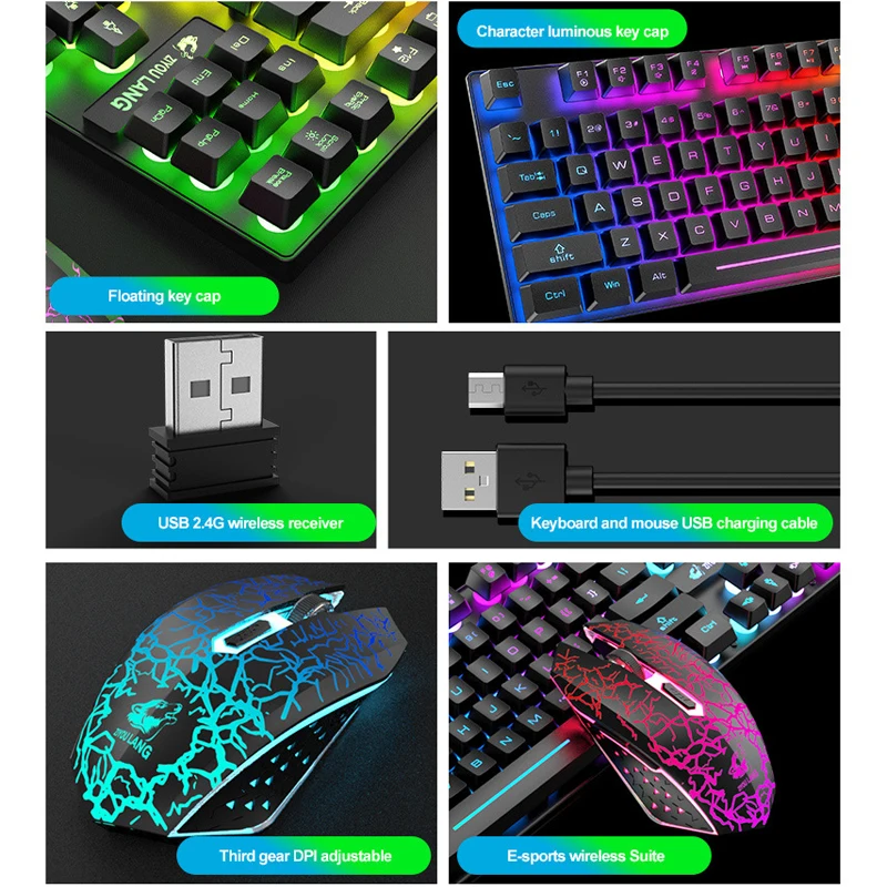 Mechanical feel Gaming Keyboard Mouse Combo Ergonomic RGB Backlight Wireless Keyboard Mouse Set For Laptop PC Gamer Computer