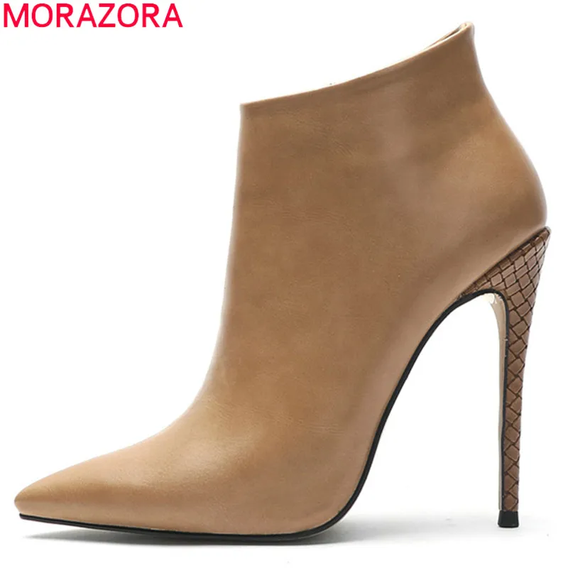 MORAZORA 2024 big size 45 women ankle boots solid color elegant thin high heels party wedding shoes autumn winter boots woman