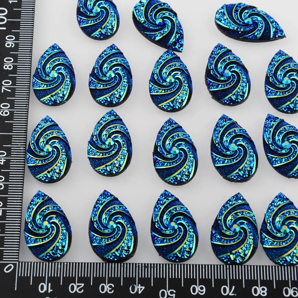 BOLIAO Hot 10Pcs 16*28mm (0.63*1.1 in) AB Color Drop Dark Blue Whirlwind Flatback Resin Sew On Wedding/Home Decoration 2 Hole