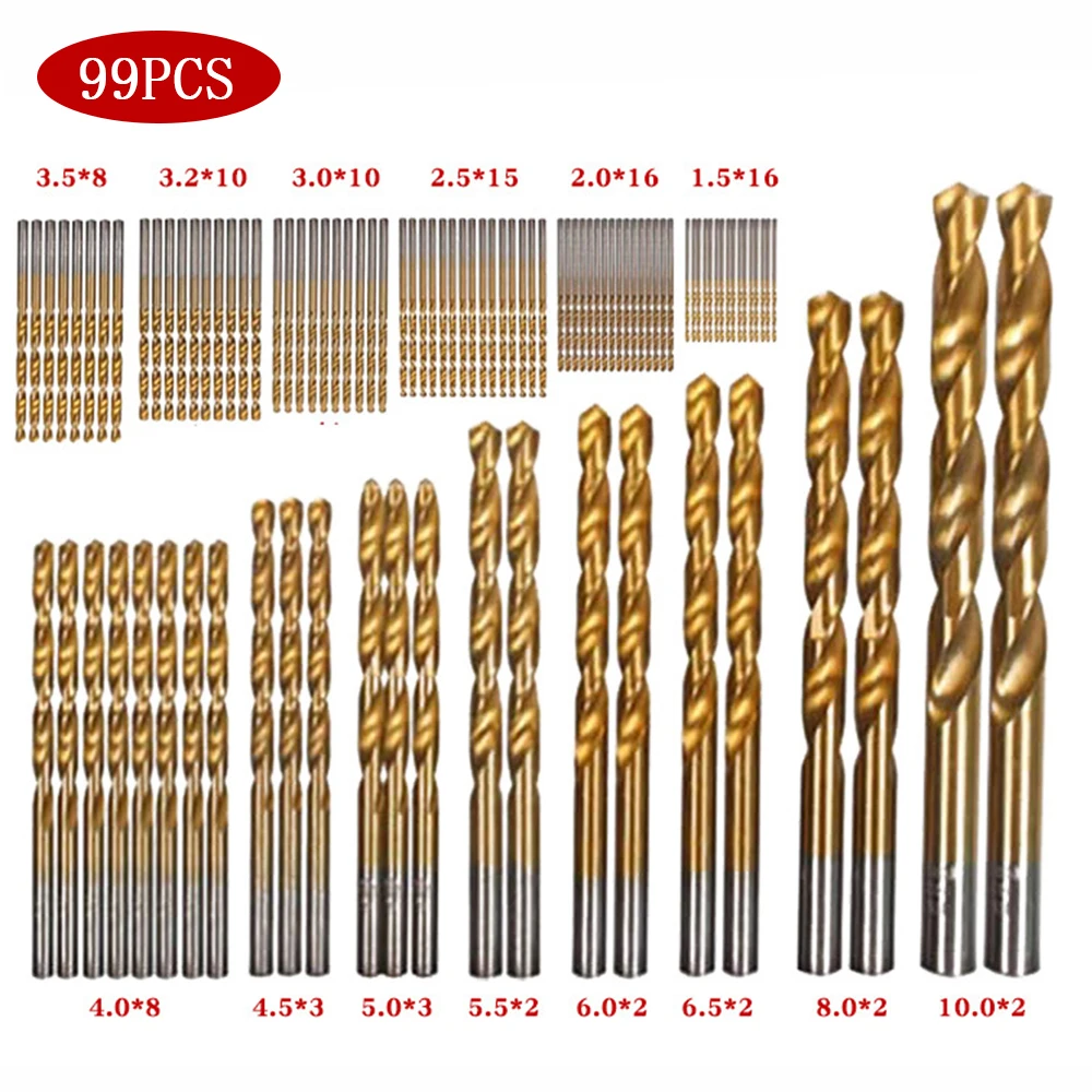 Brocas de cobalto, 99 peças, conjunto de brocas espiral, parafuso métrico, ponta de broca composta para aço inoxidável, metal, cobalto, titânio