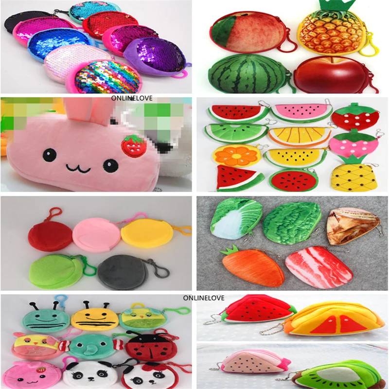 10PCS Multi-Designs , Random Small New Plush 8-21CM Coin Wallet Bag , Coin Purse