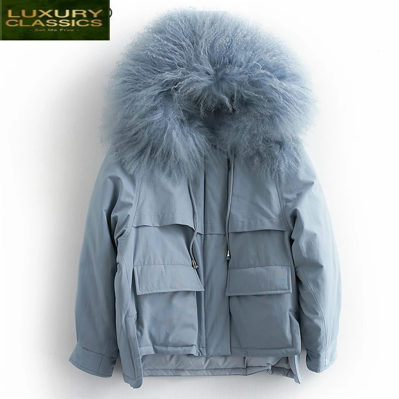 

Женский зимний пуховик, пуховик на 90% белом утином пуху, Женская Толстая теплая парка, верхняя одежда с капюшоном из натурального меха, LWL1277