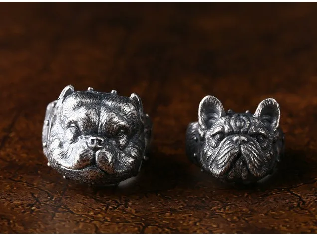 S925 sterling silver personality creative retro bully dog ring