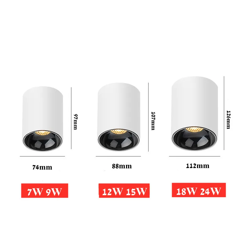 Możliwość przyciemniania montowane na powierzchni LED oprawy sufitowe COB 7W 9W 12W 15W 18W 24W AC110V 220V światło punktowe Anti Glare lampa