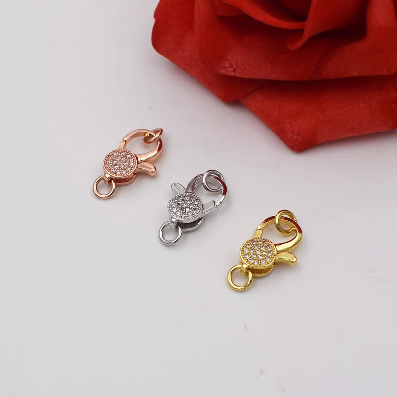 3 PCS lobster clasp 12x24mm 18k gold Filled CZ micro pave coin clasps Finding