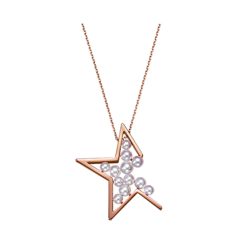 Kurshuni Pearl Star Piercing And Pendant Necklace For Women Rose Gold Color Designer Jewelry Set INS Korean Fashion Girls Gift