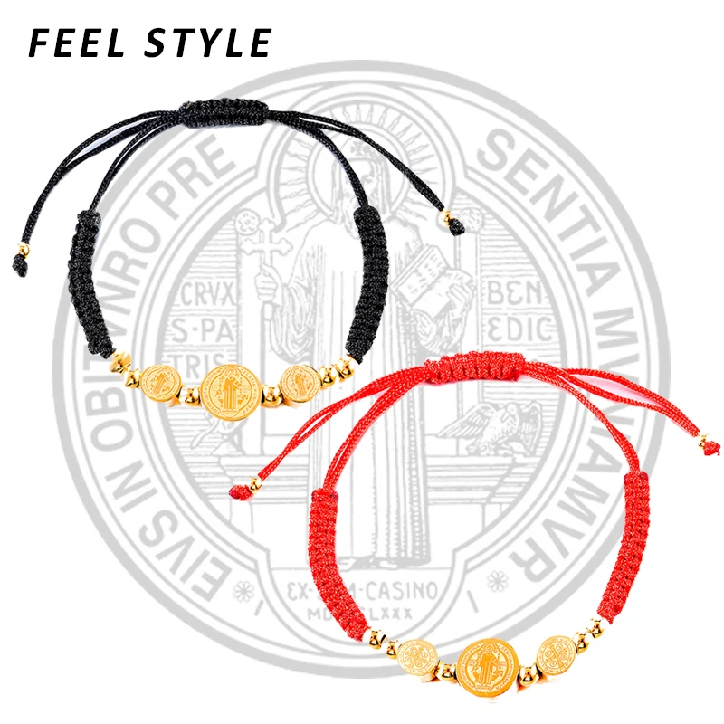 الدين سان بينيتو ميدالية سوار الرجال الفولاذ المقاوم للصدأ للنساء سانت بينيديكت مع حبل سلسلة Pulseiras للزوجين هدية #2