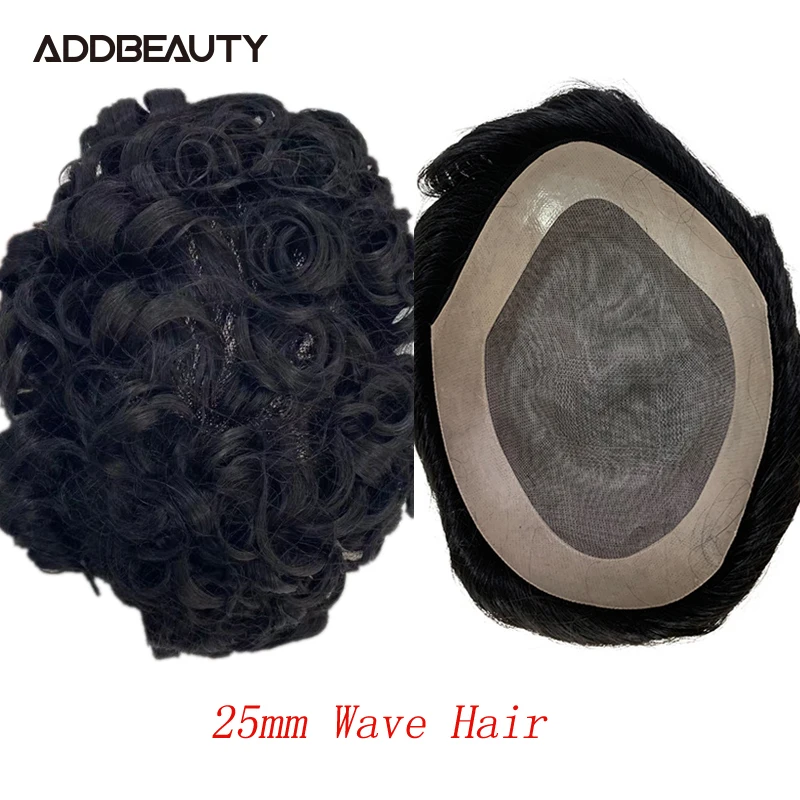 20mm Curly Men's Capillary Prothesis Fine Mono NPU Men Toupee Indian Human Hair Wigs Straight Wave Human Hair System Man Topper