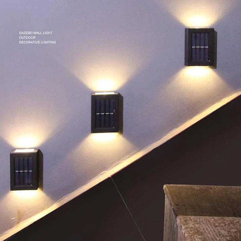 Lámpara Solar de pared para decoración de jardín, luces impermeables de arriba y abajo, iluminación de paisaje para terraza, balcón, calle, exterior, muebles, 2led