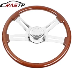 RASTP-New Truck Wooden 455mm 18''Classic Steering Wheel 3 Electroplated Steel Big Car Classic Wood Grain Finish RS-STW030