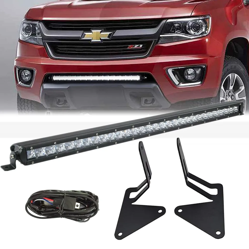 

30" Single Row LED Light Bar With Front Lower Hidden Bumper Grille Bracket For 2015-2019 GMC Canyon Chevrolet Colorado 4WD 2WD