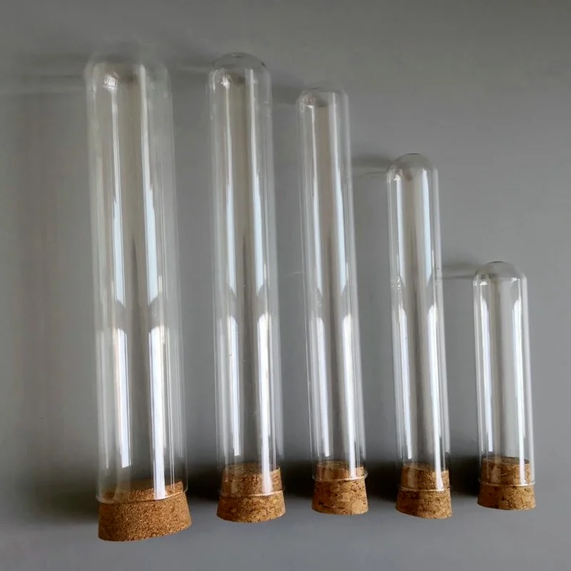 12pcs/lot Transparent Glass Test Tube DIA 20/25/30mm Long 150/180/200/300mm Round BottomTest Tube With Cork