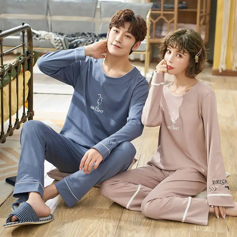 Cotton Lovers pajamas Sets Cartoon Couple Men home clothes Short Sleeve Woman Nightgowns Indoor Clothing Pyjamas Women Sleepwear