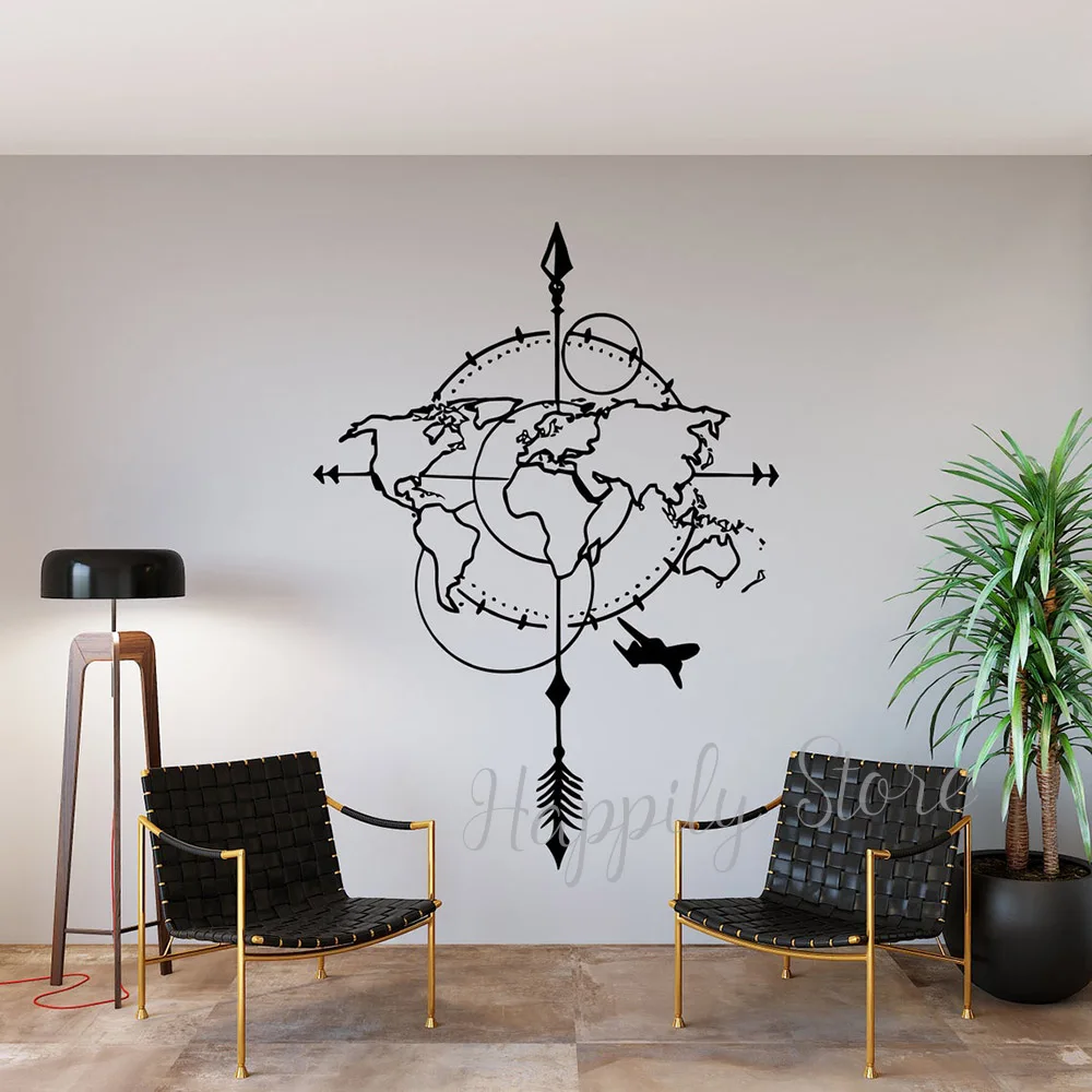 World Map Geometric Wall Decal Office Home Decor Wonder Explore Discover Vinyl Wall Sticker Travel Decals Bedroom Mural P698