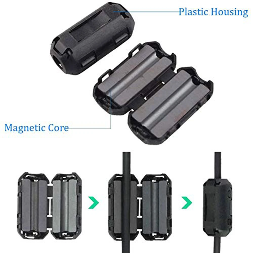 Preffair 4pcs Noise Reduction Cable Clip Ferrite Ring Core Ferrite Cores for Cable Ferrite Ring Core Cable Clip ，black