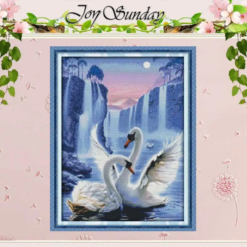 Love of Swan Patterns Counted Cross Stitch Set DIY 11CT 14CT 16CT Stamped DMC Cross-stitch Kit Embroidery Needlework Home Decor