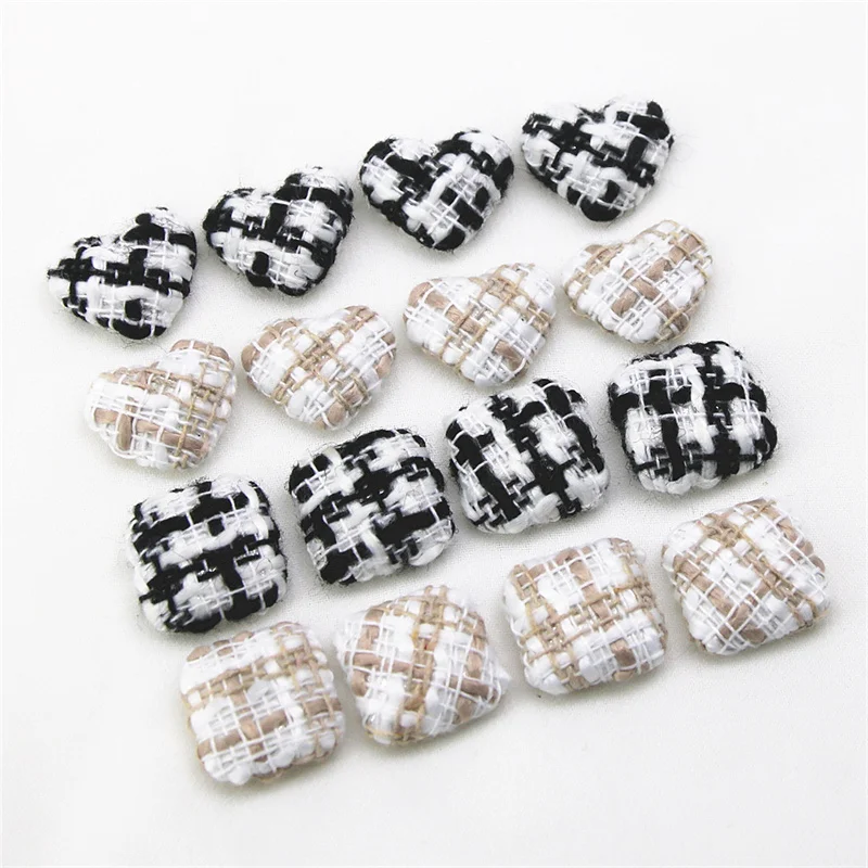 20pcs tessuto di lana Plaid tessuto coperto cuore bottoni quadrati casa giardino artigianato Cabochon Scrapbooking accessori fai da te