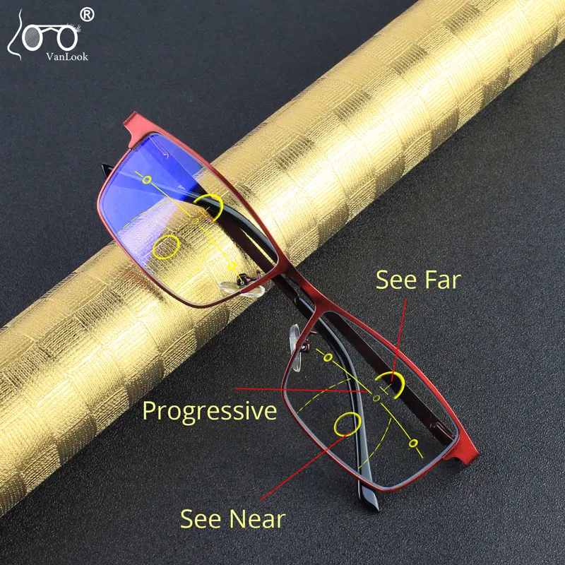 

Men's Progressive Glasses Multifocal Blue Anti Light Reading Glasses For Women's Spring Hinge Metal Eyeglasses With Frame