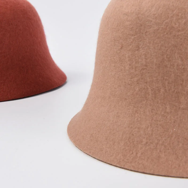 Bucket hat female autumn and winter new woolen fisherman hat Japanese pure color wild elegant top hat Korean felt hat кепка