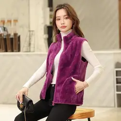 2022 Coral Fleece Women's Vest New Autumn Winter Fashion Tops Double-Sided Fleece Short Jackets Waistcoat Pocket Coat Female