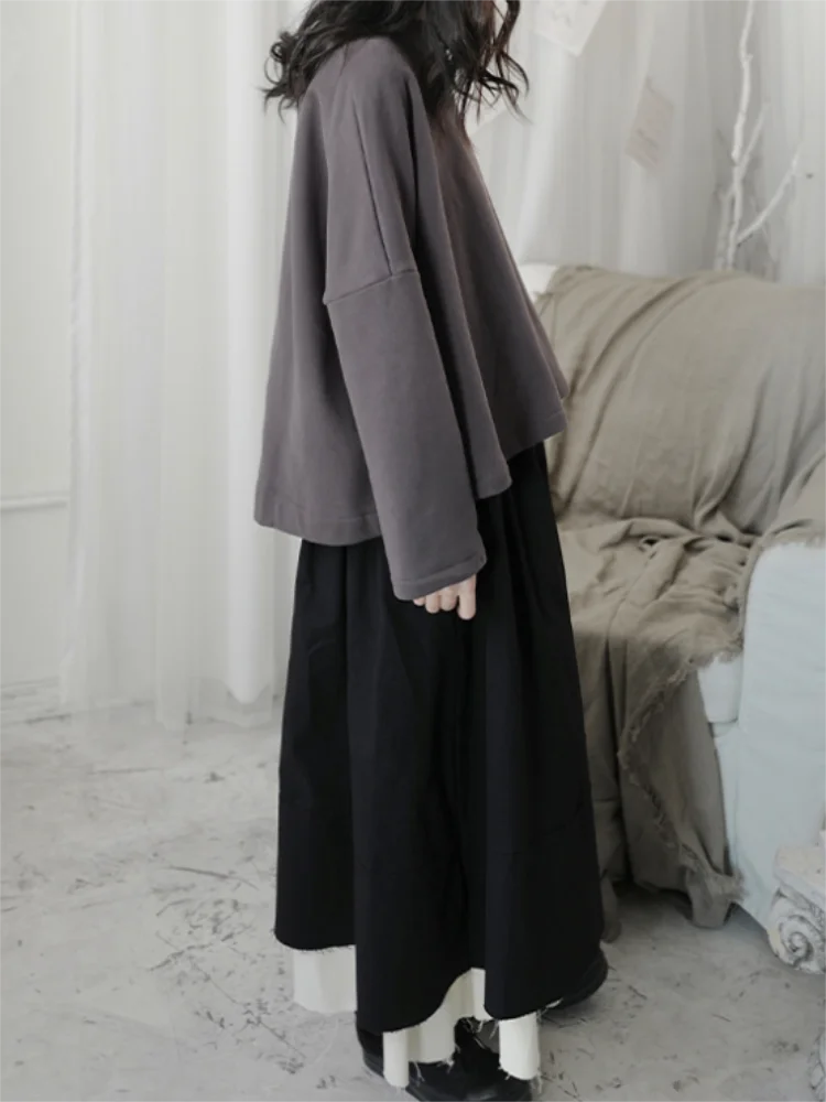 Women's Long Sleeve Sweatshirt Spring New Solid Color Round Neck Loose Korean Back Deconstructed Multi-Layer Design