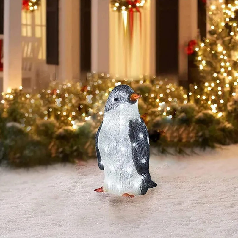 Lámpara acrílica de pingüino para decoración de jardín, estaca de luz LED para Navidad, Año Nuevo, 2022, 2023